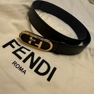 Fendi Black Belt with Gold Logo Buckle NWOT
